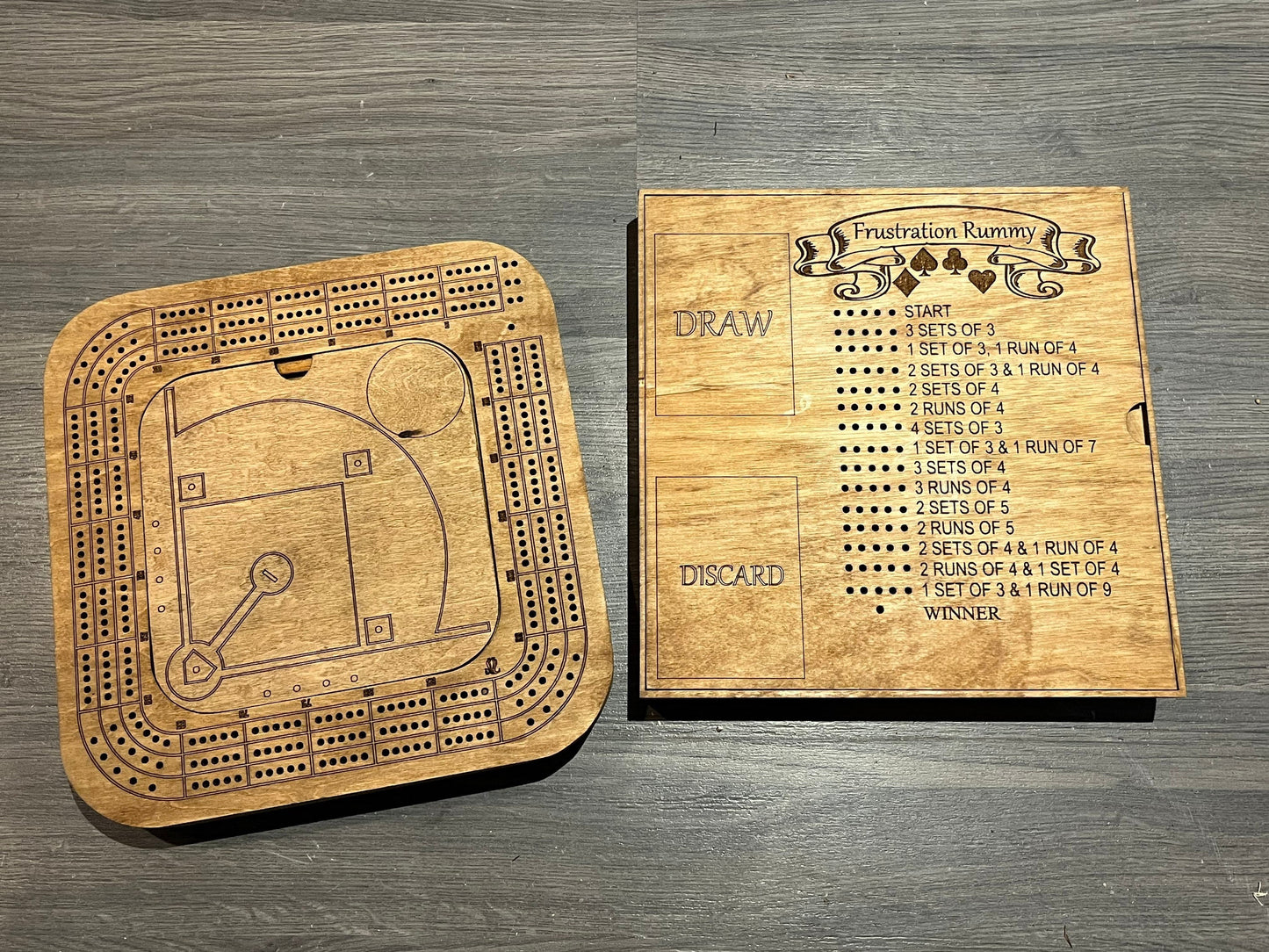 Cribbage, dice baseball and frustration rummy combo