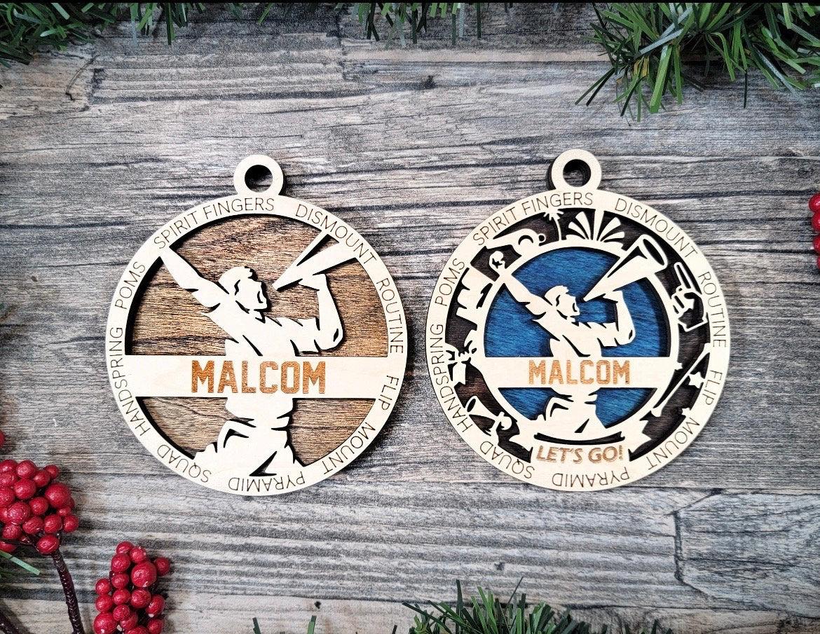 Cheerleading Christmas ornaments.