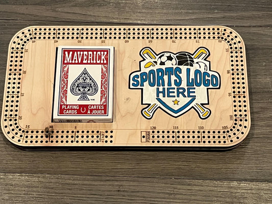 cribbage board with painted logo
