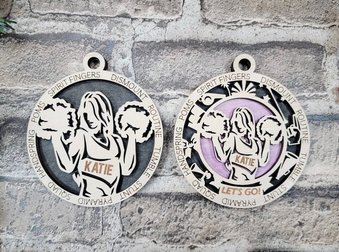 Cheerleading Christmas ornaments.