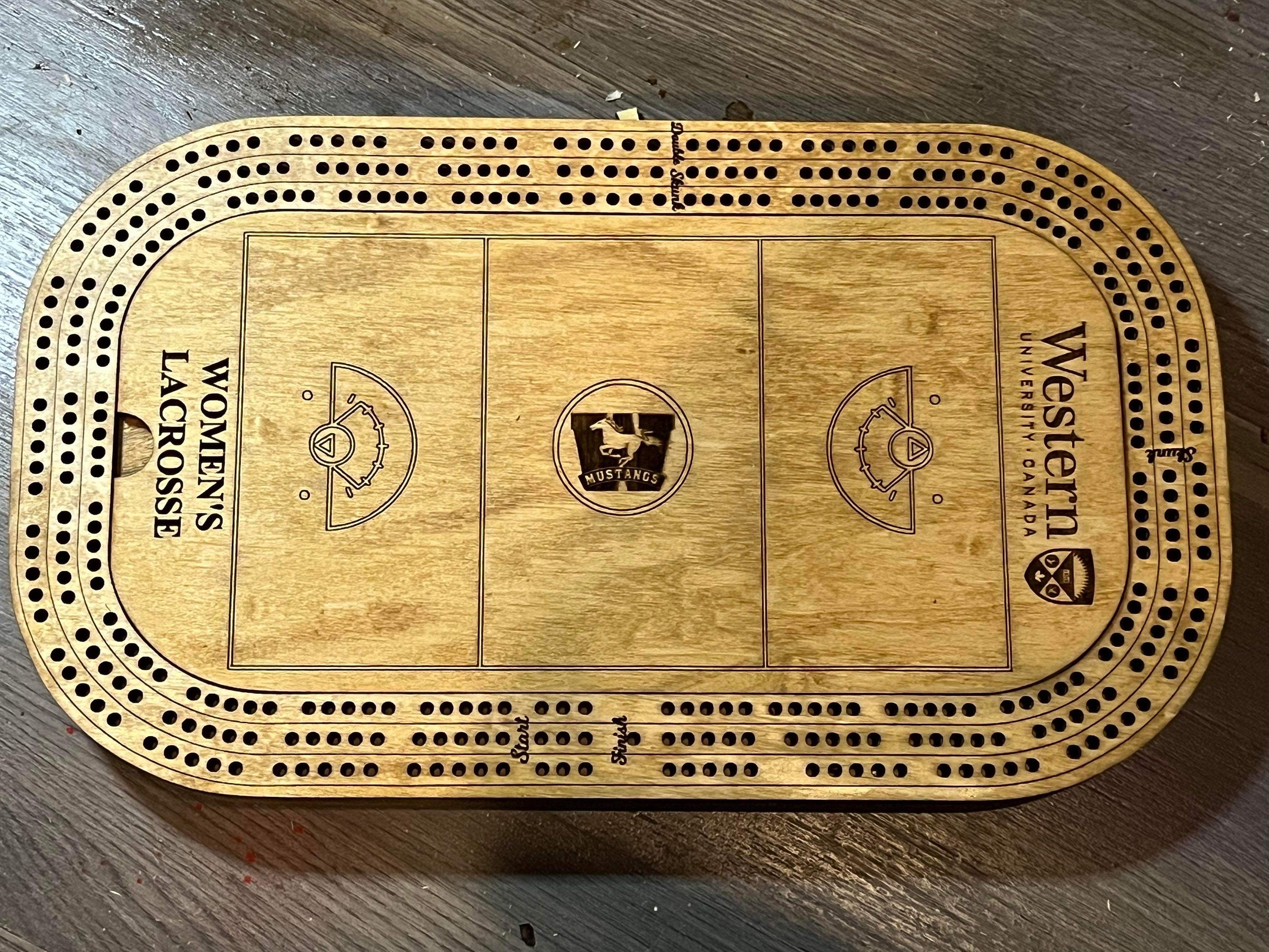 Cribbage board custom Lacrosse arena with any team logo.