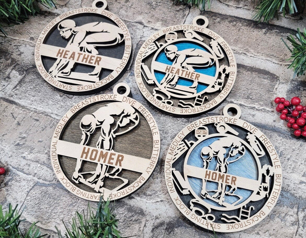 Swimmer Christmas ornaments.