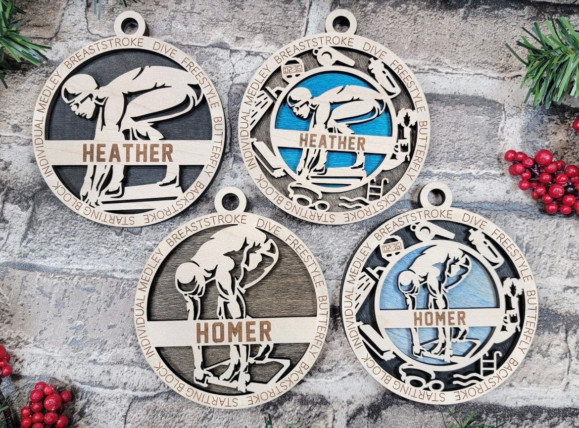 Swimmer Christmas ornaments.