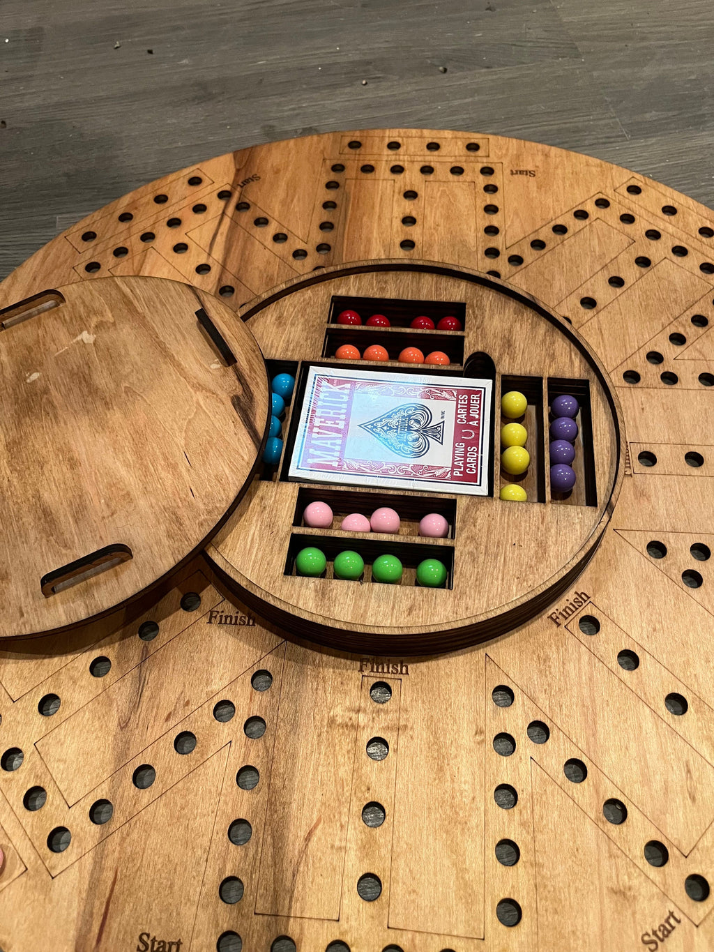 Tock/Aggravation game 8 player with storage with personalization