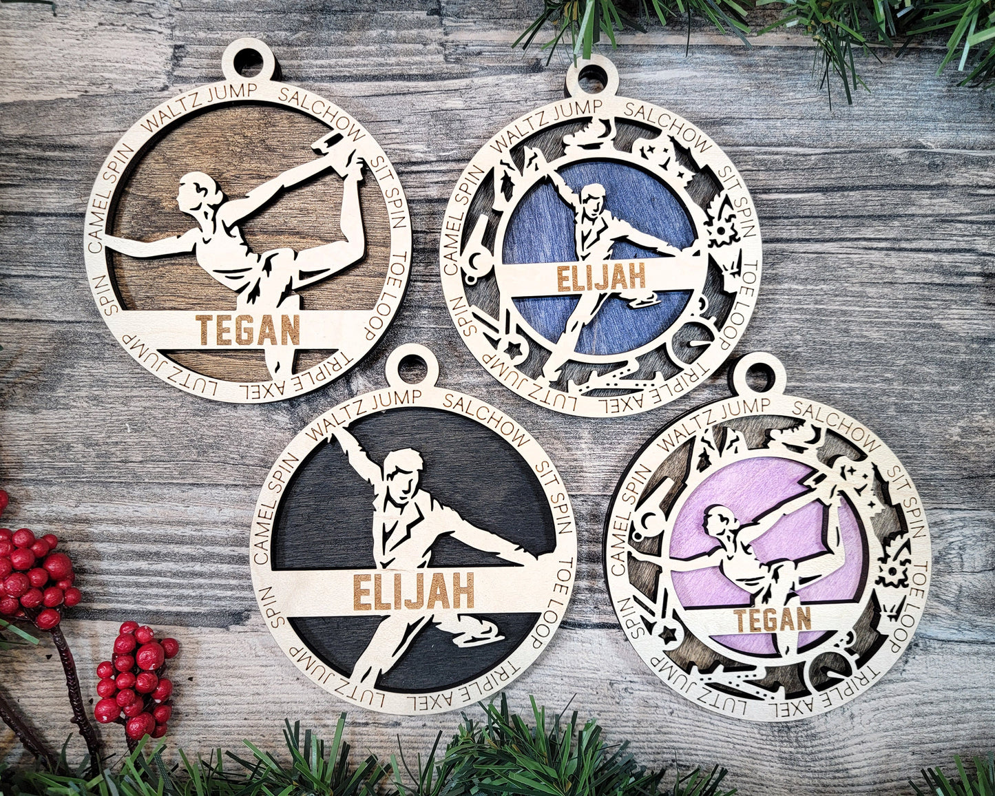 Figure skating Christmas ornaments.