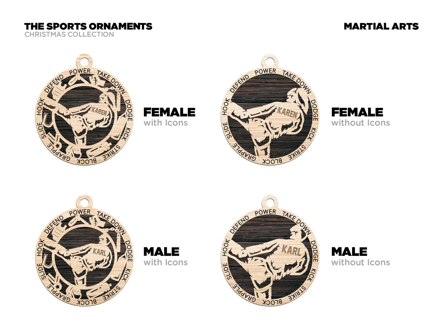 Martial arts Christmas ornaments.