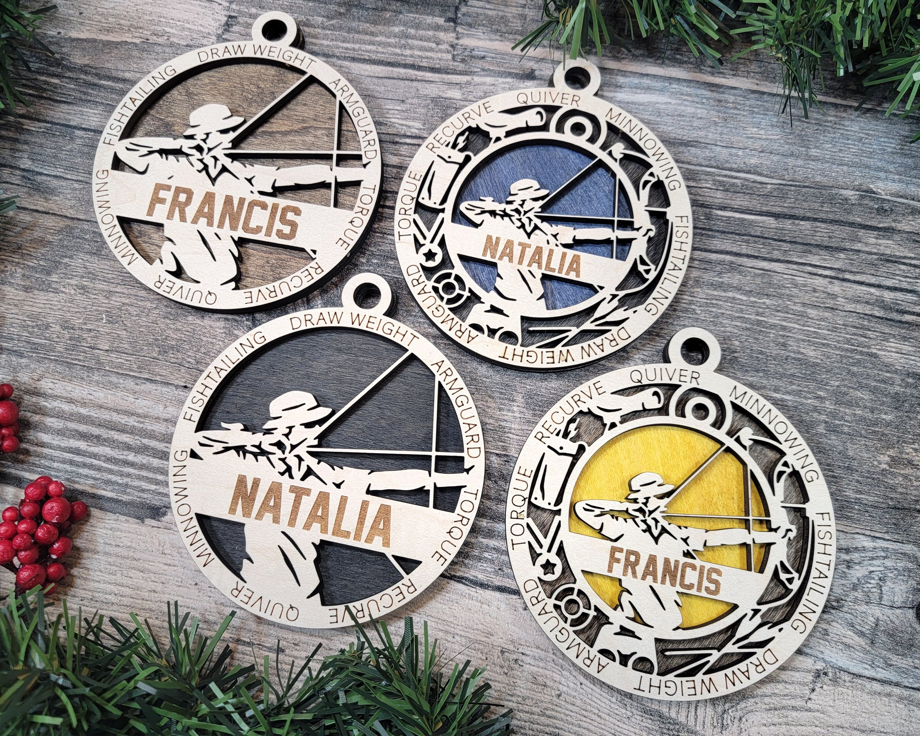 Archey Christmas ornaments.